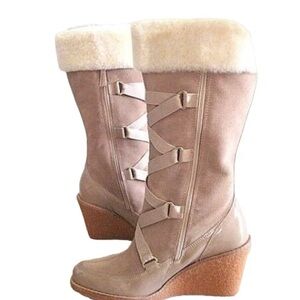 Cole Haan Beige Winter Wedge Boots